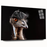 Side view of a modern acrylic glass wall art piece featuring an elegant ostrich design, showcasing vibrant colors and intricate details, perfect for contemporary decor.