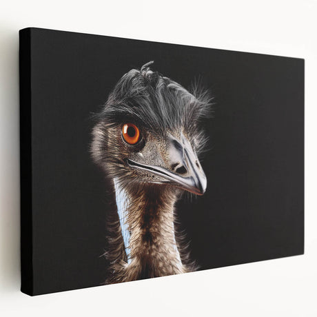 Stretched canvas wall art showcasing a vibrant ostrich design in a colorful African style, perfect for home decor and enhancing any living space.