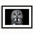 Framed wall art depicting a detailed owl design in black and white, featuring a sleek matte finish and a stylish frame, perfect for modern home decor.