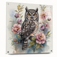 Owl design wall art collection displayed in acrylic glass, showcasing vibrant colors and intricate details. Perfect for adding a modern touch to any room decor.