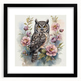 Stylish black-framed wall art featuring an owl design, perfect for nature enthusiasts. This piece showcases intricate details and vibrant colors, enhancing any decor. Ideal for modern living spaces or gifts for wildlife lovers.