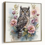 Framed canvas wall art showcasing a gold-accented owl design, featuring intricate details and vivid colors, ideal for enhancing modern interior decor.