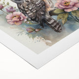 Rolled canvas artwork showcasing an intricate owl design, featuring vibrant colors and detailed patterns, perfect for enhancing home decor with a nature-inspired theme.