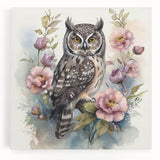 Stretched canvas art featuring a detailed owl design, showcasing intricate patterns and vibrant colors, ideal for home decor or nature-themed spaces.