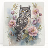 Stretched canvas wall art featuring an intricately designed owl surrounded by vibrant colors, perfect for adding a touch of nature-inspired decor to any room.