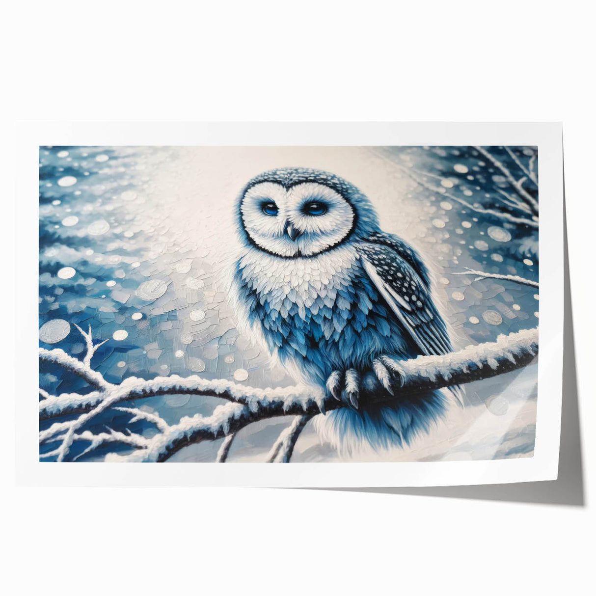 Owl-themed wall art print showcasing intricate designs and vibrant colors, rolled and ready for display, perfect for adding a whimsical touch to home decor.