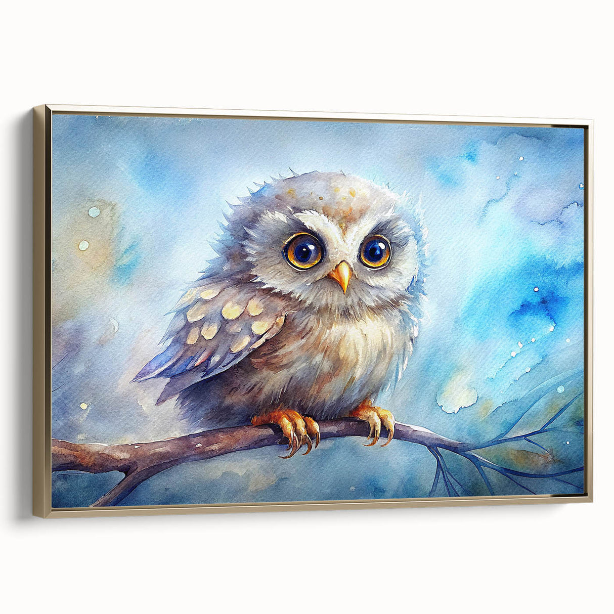 Framed canvas wall art featuring an elegant owl design in gold tones, showcasing intricate details and textures, ideal for modern home decor.