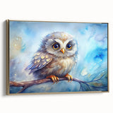 Framed canvas wall art featuring an elegant owl design in gold tones, showcasing intricate details and textures, ideal for modern home decor.