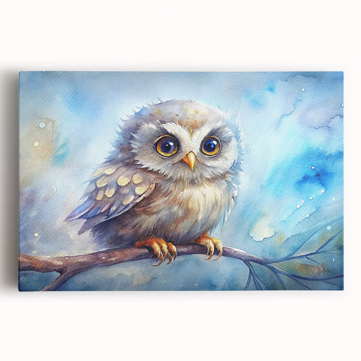 Stretched canvas wall art featuring an intricate owl design against a vibrant background, ideal for nature lovers and home decor enthusiasts, available in a gallery-ready format.