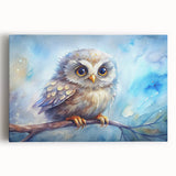 Stretched canvas wall art featuring an intricate owl design against a vibrant background, ideal for nature lovers and home decor enthusiasts, available in a gallery-ready format.