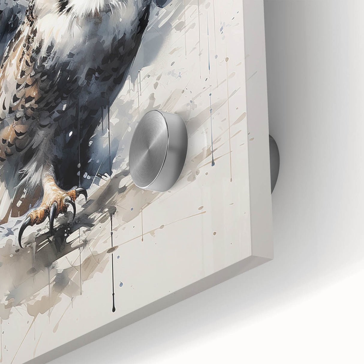 Close-up of a beautifully designed owl wall art piece on acrylic glass, showcasing intricate details and vibrant colors, perfect for home decor enthusiasts.