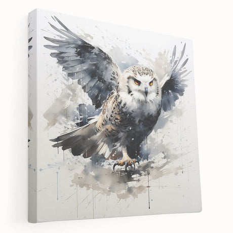 Stretched canvas wall art featuring a detailed owl design in earthy tones, showcasing intricate feather patterns and a serene expression, perfect for nature-themed decor.