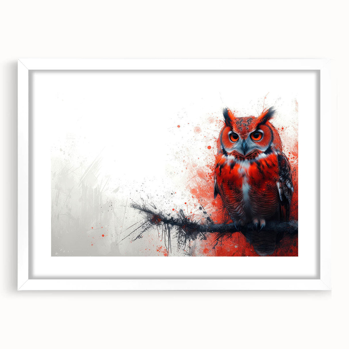 Framed wall art collection featuring a stylized owl design with intricate details, set in a white mat and sleek frame, perfect for modern home decor.