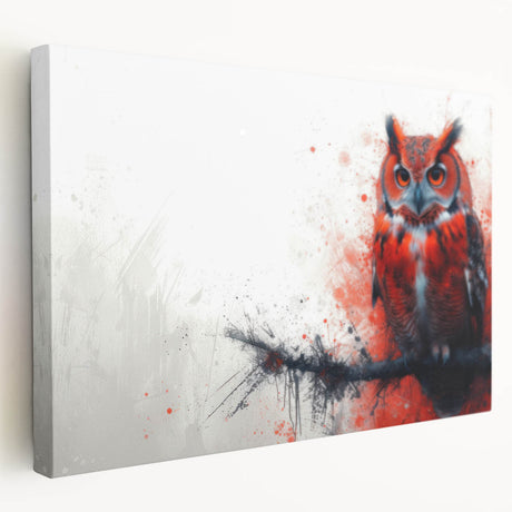 Stretched canvas wall art showcasing a vibrant owl design with intricate details, set against a muted background, perfect for enhancing any home decor.