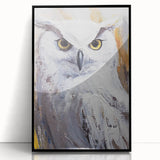 Framed wall art collection showcasing a striking owl design with vibrant colors on a sleek black background, perfect for modern home decor enthusiasts.
