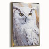 Framed wall art showcasing a collection of owls in intricate designs, highlighted by a gold frame. Perfect for nature enthusiasts seeking stylish decor.
