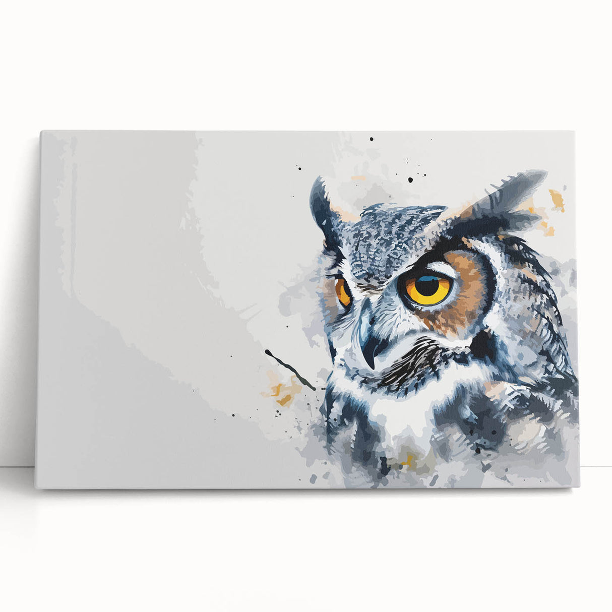 Owl-themed wall art collection displayed on a wooden shelf, featuring vibrant colors and intricate designs. Perfect for enhancing home decor with a nature-inspired touch.