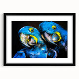 Black-framed wall art showcasing a vibrant parrot design, featuring detailed feathers and bright colors, perfect for tropical-themed decor. Ideal for bird lovers.