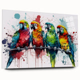 Vibrant acrylic wall art collection showcasing colorful parrots in a side view design, perfect for enhancing home decor with wildlife themes.