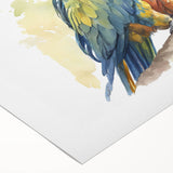 Vibrant rolled canvas wall art featuring a colorful parrot design surrounded by lush tropical foliage, perfect for adding a lively touch to home decor.