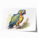 Vibrant rolled print showcasing a colorful collection of tropical parrots perched on branches, ideal for enhancing home decor with a nature-inspired theme.