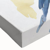 Close-up of a vibrant, stretched canvas wall art piece showcasing a colorful collection of exotic parrots against a nature-inspired background, perfect for bird lovers and home decor enthusiasts.