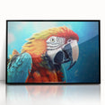 Framed wall art featuring a vibrant parrot design, showcasing colorful birds against a black background, perfect for adding a tropical touch to any decor.