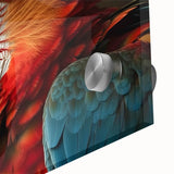 Colorful close-up of a vibrant acrylic wall art design featuring tropical parrots, showcasing intricate details and textures, ideal for bird lovers and home decor enthusiasts.