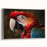 Framed canvas wall art showcasing a vibrant parrot design in a silver frame, ideal for adding a colorful touch to home decor. Perfect for bird lovers and art enthusiasts.