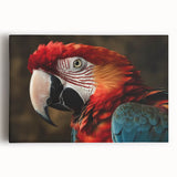 Vibrant wall art design featuring colorful parrots on stretched canvas, ideal for tropical-themed decor, enhancing any interior space with its lively colors.