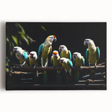 Vibrant stretched canvas wall art featuring a colorful parrot design with intricate details, perfect for adding a tropical touch to home decor.
