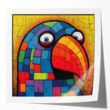 Colorful wall art collection featuring various parrot designs on a glossy canvas, ideal for adding a vibrant touch to home decor or bird-themed spaces.