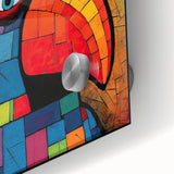 Vibrant close-up of a parrot-themed wall art design featuring colorful acrylic and glass elements, showcasing intricate details ideal for home decor and art lovers.