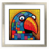 Framed wall art collection showcasing colorful parrot designs in a silver mat, perfect for adding a vibrant touch to home decor. Ideal for bird lovers and nature enthusiasts.