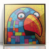 Framed wall art collection featuring a vibrant design of colorful parrots on a gold-accented background, ideal for enhancing home decor with a tropical flair. The artwork is displayed in an elegant frame, emphasizing the intricate details and vivid colors of the birds, perfect for bird lovers and nature enthusiasts seeking decorative inspiration.