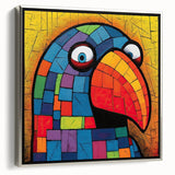 Framed canvas wall art showcasing a vibrant parrots design with silver accents, ideal for adding a colorful touch to any room decor. Perfect for bird lovers and art enthusiasts.