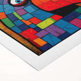 Vibrant rolled canvas showcasing a colorful parrot wall art design, perfect for home decor, featuring intricate details and bright hues of green, blue, and yellow.