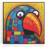 Colorful stretched canvas wall art showcasing a vibrant collection of parrots in a tropical setting, perfect for enhancing home decor with a lively nature theme.