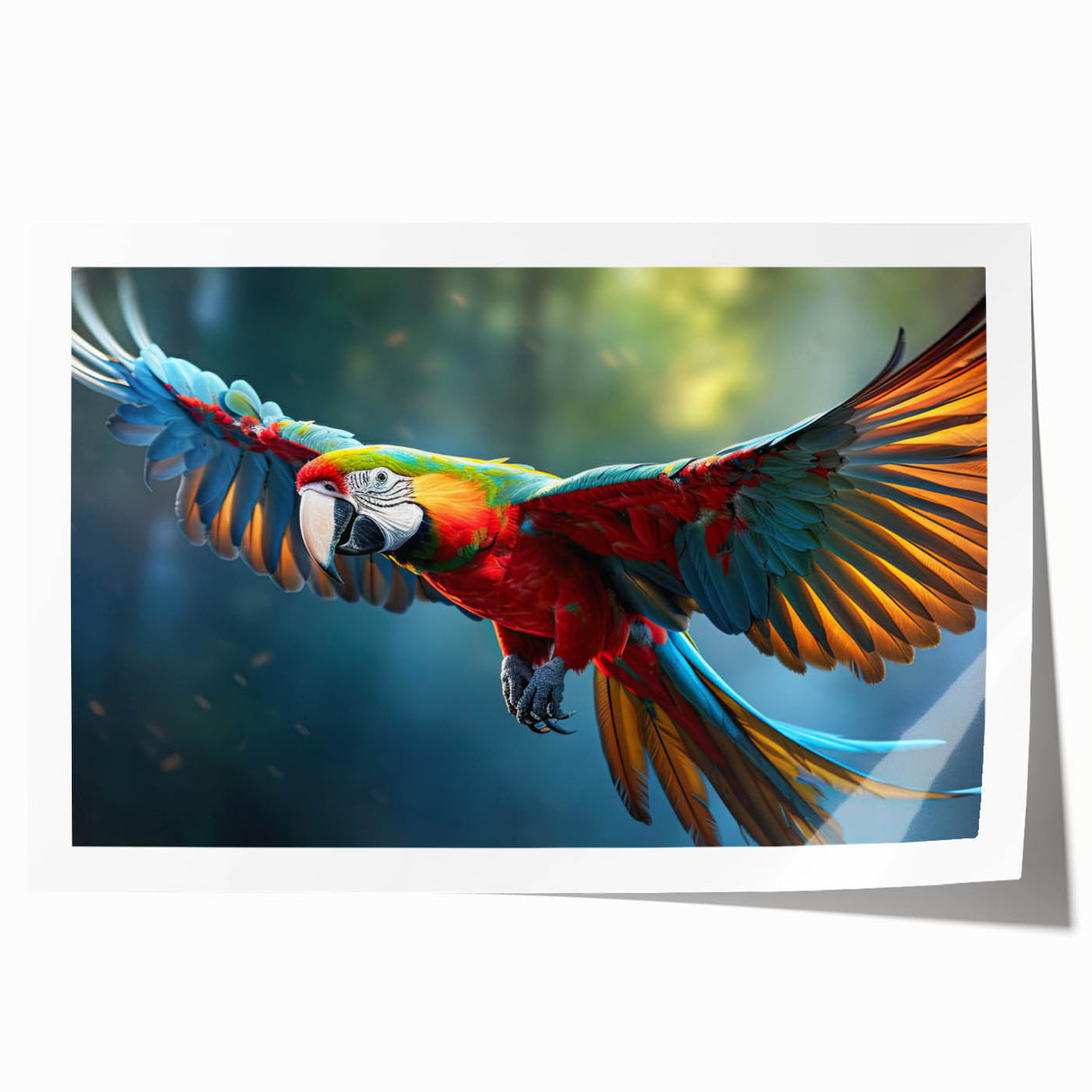 Colorful rolled print showcasing a vibrant parrot design from the Birds & Parrots wall art collection, perfect for enhancing home decor with a tropical touch.