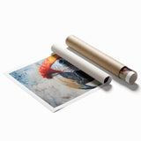 Vibrant rolled print of a parrot wall art design, showcasing colorful tropical birds against a neutral background, ideal for home decor enthusiasts.