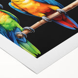 Colorful rolled canvas art print showcasing a vibrant parrot design, perfect for tropical decor. Ideal for bird lovers seeking unique wall art options.