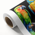 Vibrant rolled canvas showcasing a colorful parrot design, perfect for bird lovers, featuring intricate details and a textured finish, ideal for home decor.