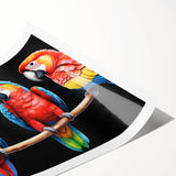 Vibrant rolled print showcasing a collection of colorful parrot designs, ideal for wall art decor, rolled for easy shipping in a protective tube.