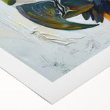 Vibrant rolled canvas print showcasing a colorful design of tropical parrots perched among lush green foliage, perfect for enhancing any living space or art collection.