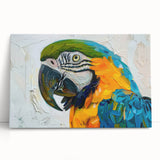 Colorful stretched canvas wall art featuring a vibrant design of tropical birds and parrots, perfect for adding a lively touch to any home decor.