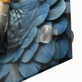 Close-up of vibrant acrylic wall art featuring colorful parrots in a lush tropical setting, perfect for adding a vibrant touch to home decor.