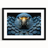 Framed wall art featuring vibrant parrots in a colorful design, showcased in a sleek black frame with a mat, ideal for enhancing home decor and adding a tropical touch.