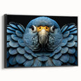 Framed wall art canvas showcasing a vibrant parrot design in shades of green, blue, and yellow, perfect for home decor and tropical-themed interiors.