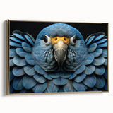 Framed wall art showcasing a vibrant parrot design on textured canvas, featuring a gold frame, perfect for adding color and elegance to any room.