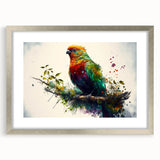 Framed wall art collection featuring vibrant parrot designs in a sleek silver frame with mat, perfect for adding a tropical touch to home decor.